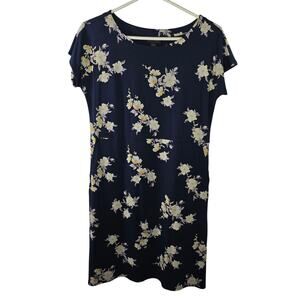 J. Jill Wearever Collection Blue Floral Jersey Knit Dress Size Small